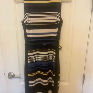 White House Black Market Black and White Midi Sheath Dress